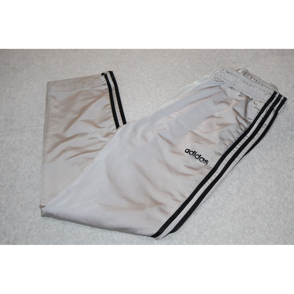 Adidas Track Gym Pants Mens Medium Gray Silver Black 3-Stripe Activewear Workout